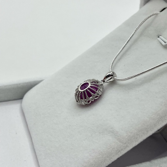 6.38 CT Natural Ruby Sterling Silver Pendant Necklace - Picture 5 of 6